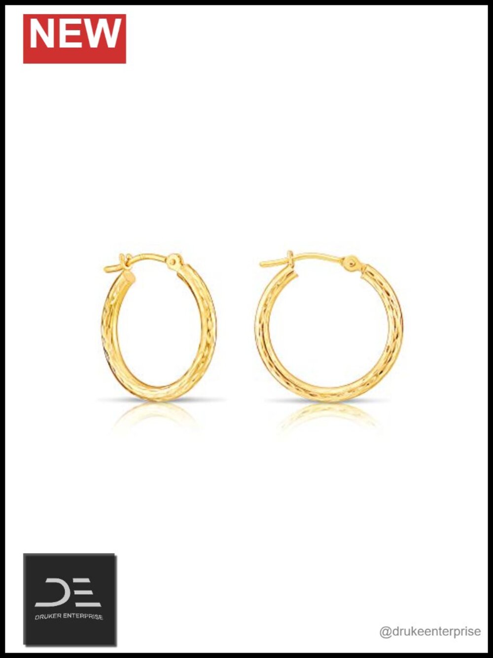 14k Yellow Gold Hand Engraved Full Diamond-cut Hoop Earrings